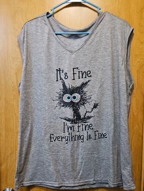 Gray Graphic V-Neck Tee "It's Fine"